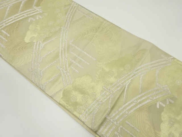 JAPANESE KIMONO / ANTIQUE FUKURO OBI / SILK / WOVEN BRIDGE & CLOUD